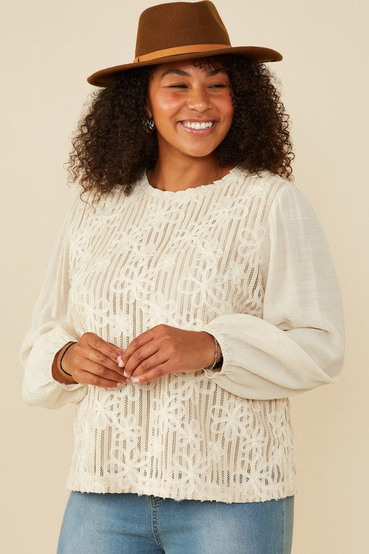 Curvy Embroidered Oatmeal Top