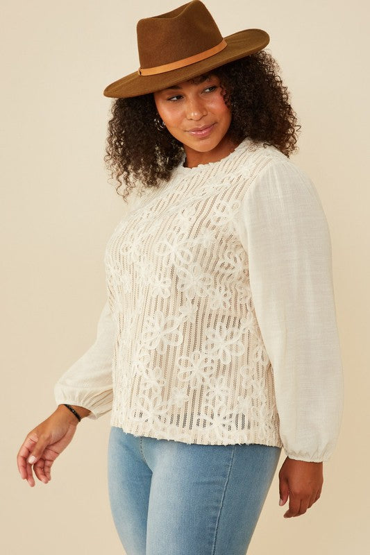 Curvy Embroidered Oatmeal Top