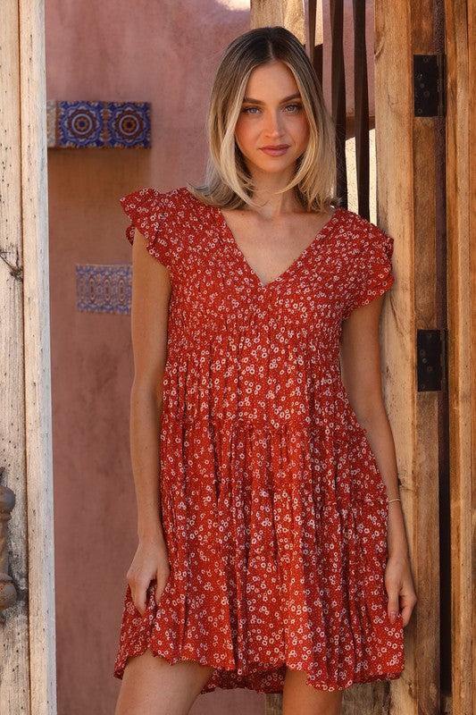 Ditsy Rust Dress