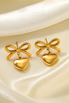 Heart Bow Gold Earrings