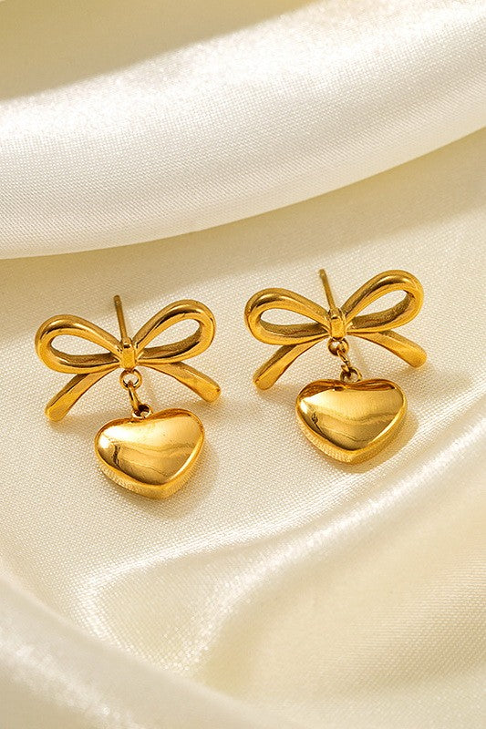 Heart Bow Gold Earrings