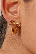 Heart Bow Gold Earrings