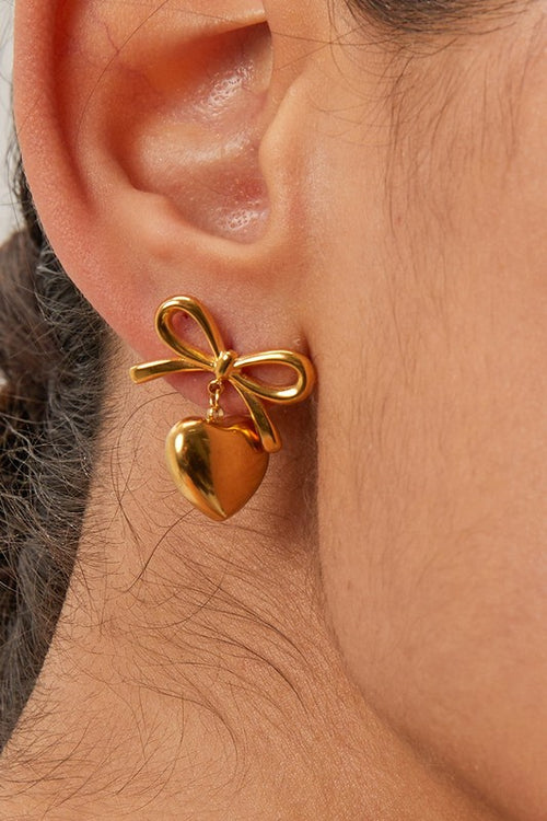 Heart Bow Gold Earrings