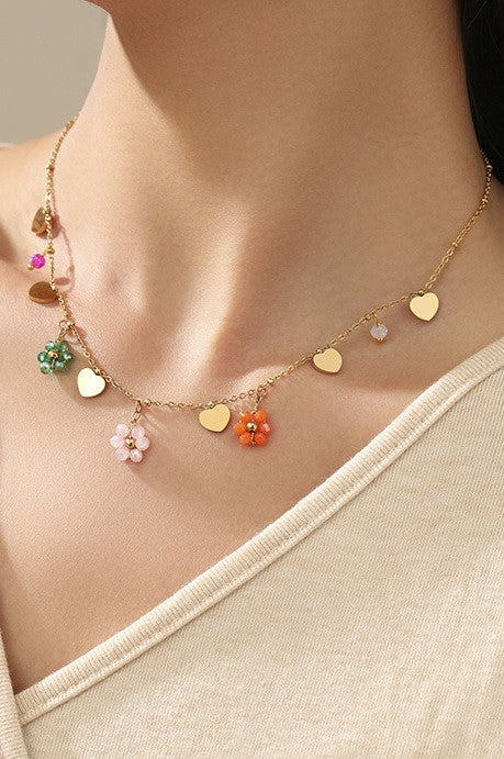 Beaded Daisy Heart Necklace