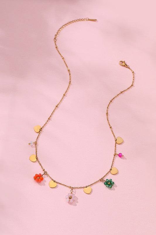 Beaded Daisy Heart Necklace