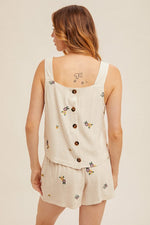 Embroidered Button Tank