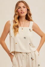 Embroidered Button Tank