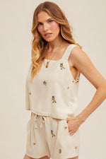 Embroidered Button Tank