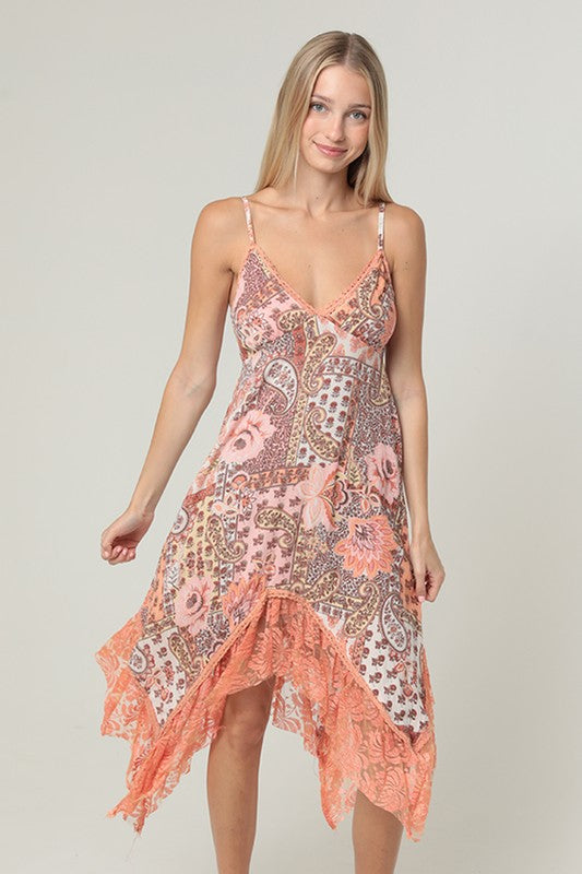 Peach Sunset Midi Dress M Peach Sunset Midi Dress M