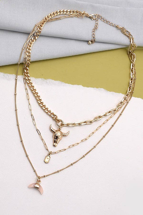 Gold Bull Horn Layered Necklace