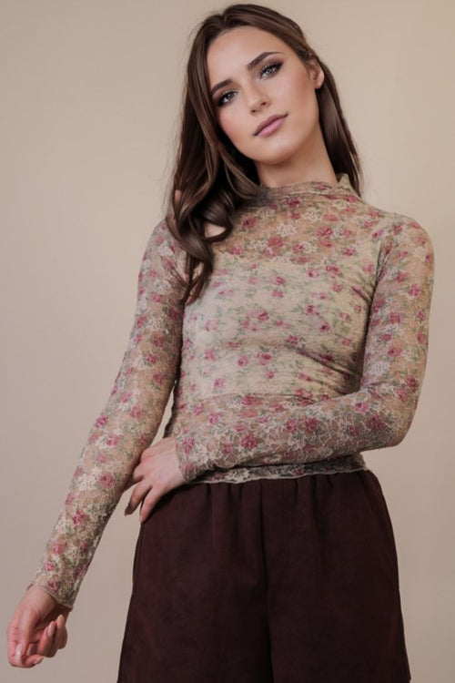 Beige Floral Lace Top