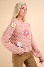 Curvy Blush Flower Sweater