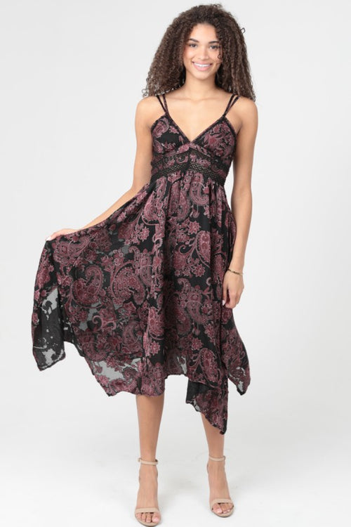 Burnout Paisley Midi Dress