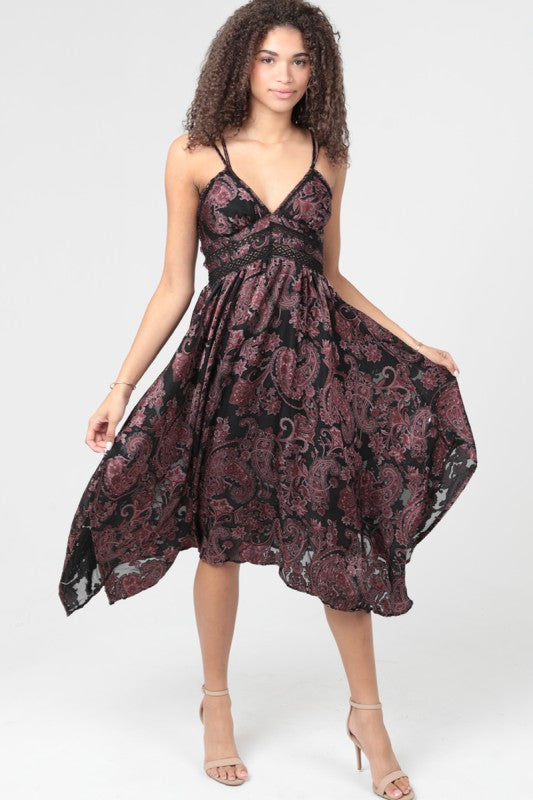Burnout Paisley Midi Dress