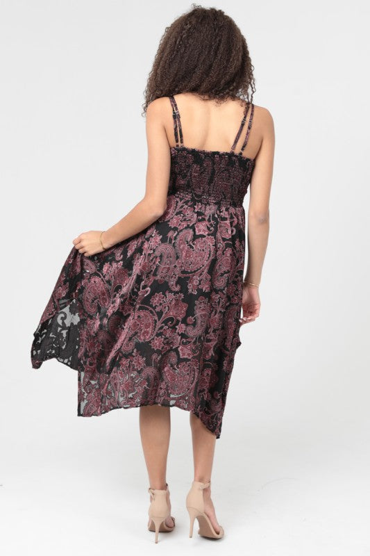 Burnout Paisley Midi Dress