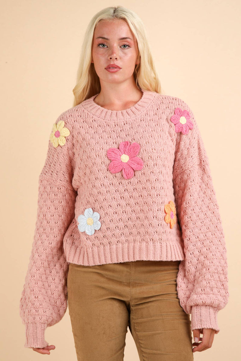 Curvy Blush Flower Sweater