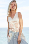 V-neck sleeveless front woven heart peace patch top: L / BUTTER MILK