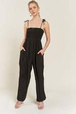 Curvy Smocked Tie Jumpsuit