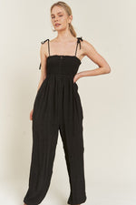 Curvy Smocked Tie Jumpsuit