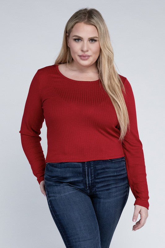 Plus Classic Ribbed Round Neck Long Sleeve