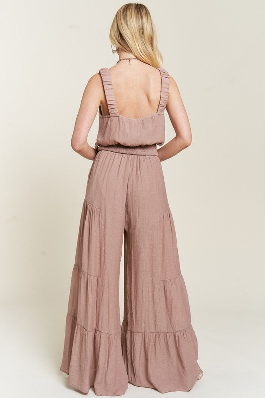 Curvy Elastic Strap Tiered Jumpsuit