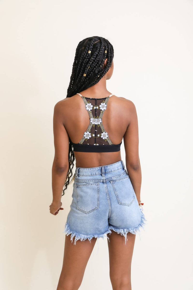 Black Floral Lattice Racerback Bralette