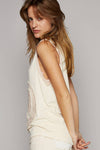 V-neck sleeveless front woven heart peace patch top: L / BUTTER MILK
