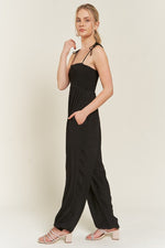 Curvy Smocked Tie Jumpsuit