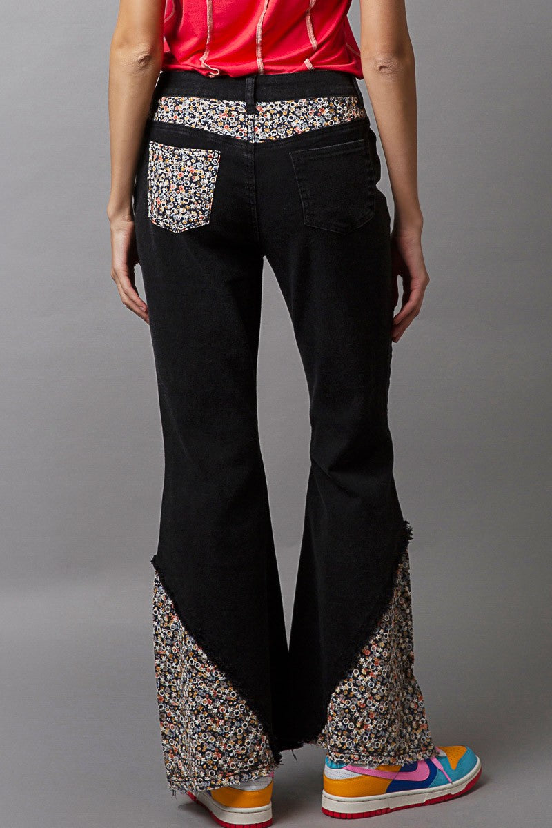 Black Embroidered Flare Jeans