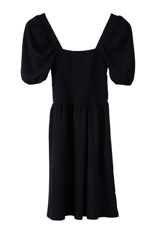 Black Floral Tie Square Neck Puff Sleeve High Slit Dress – KesleyBoutique