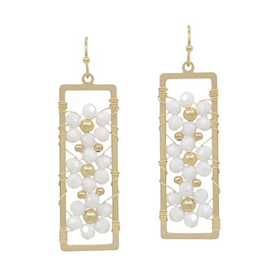 Rectangle Floral Crystal Earrings