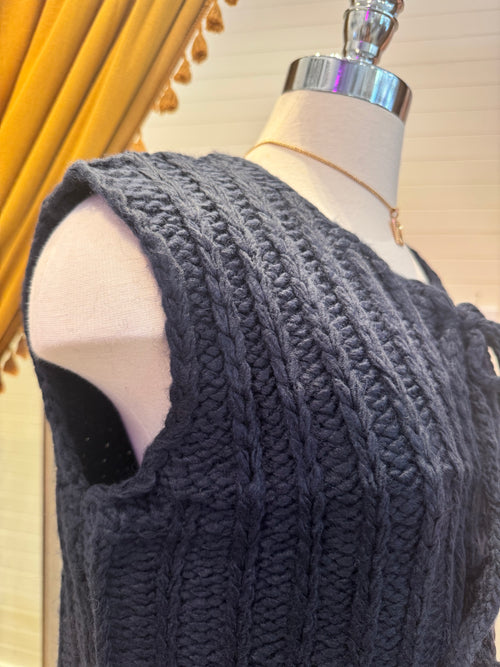 Navy Knit Tie Sweater