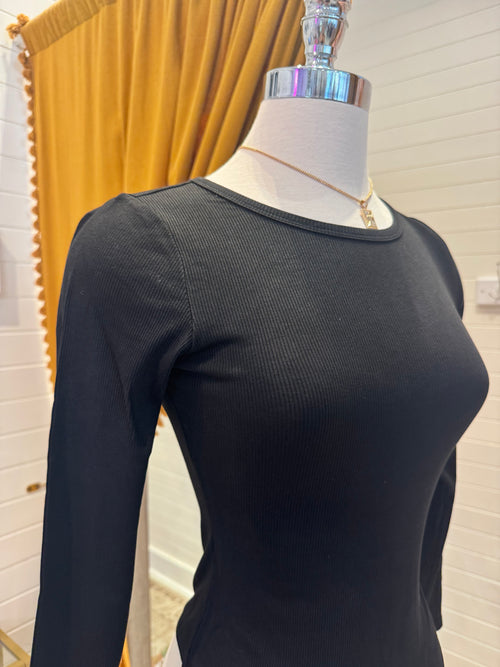 Black Ribbed Bodysuit