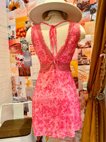 Pink Lace Trim Mesh Mini Dress