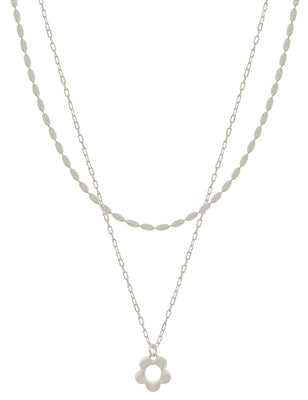Silver Layered Flower Chain Necklace Set