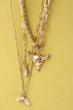 Gold Bull Horn Layered Necklace