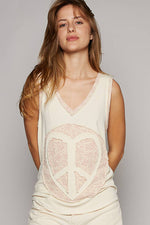 V-neck sleeveless front woven heart peace patch top: S / BUTTER MILK