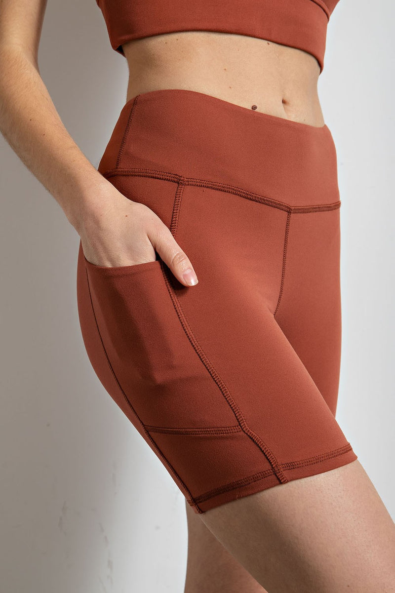 Terracotta Biker Shorts w/ Pockets