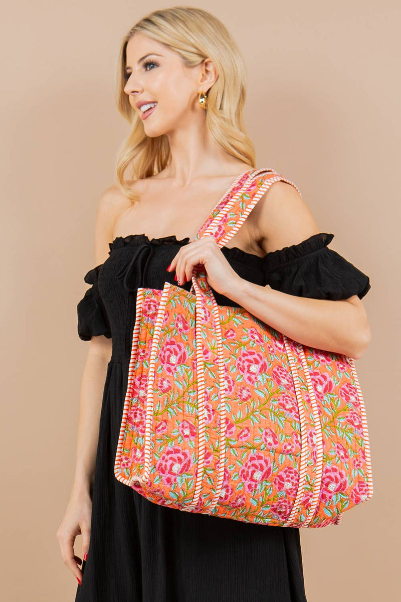 Orange Peony Tote Bag
