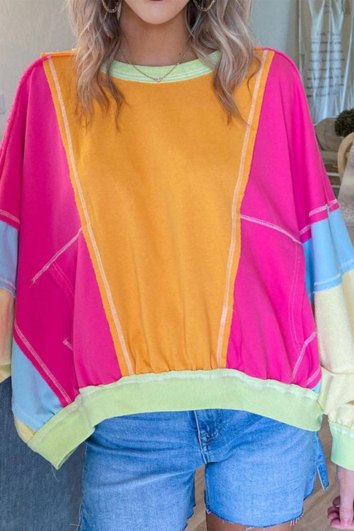 Curvy Colorblock Patchwork Exposed Sweatshirt