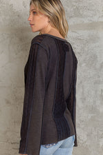 Charcoal Ribbed & Lace Top