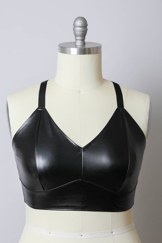Plus Size - Black Faux Leather & Lace Lattice Unlined Longline Underwire  Bralette - Torrid
