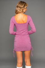 Magenta Ruched Long Sleeve Dress