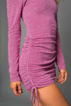 Magenta Ruched Long Sleeve Dress