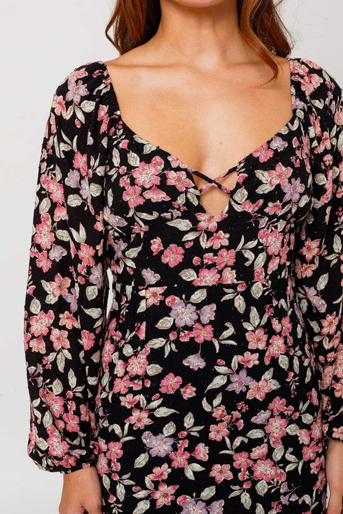 Black Floral Long Sleeve Mini Dress