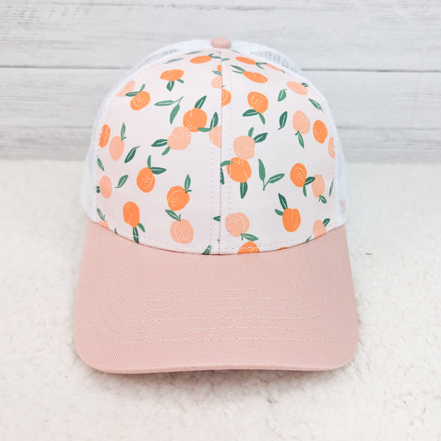 Peach Patterned Trucker Style Hat