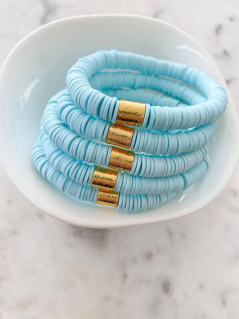 Heishi Color Pop Bracelet "Mint Blue Gold Barrel"