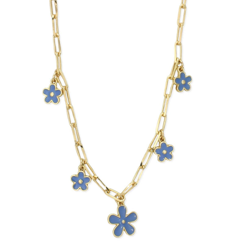 Floral Bloom Blue Flower Charm Necklace