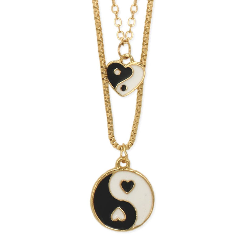 Lovely Balance Black Heart Yin Yang Necklace Set