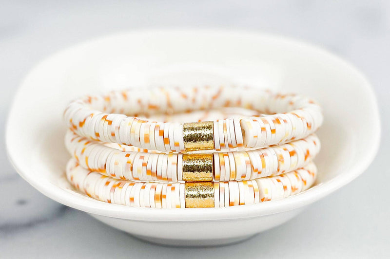 Heishi Color Pop Bracelet "Cream Dot Multi Gold Barrel"